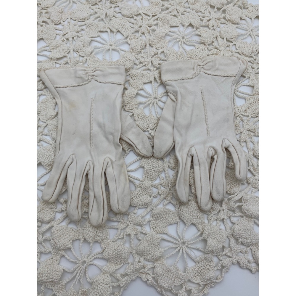 Vintage 1960s Ivory Nylon Tricot Dress Gloves Mid Century Wedding Tea Party